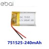 EBAI锂电池751525 3.7v 240mAh蓝牙耳机 小灯具锂电池石家庄